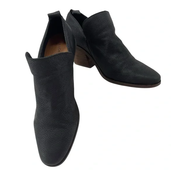 Lucky Brand Womens Black Leather Upper Fun Academia Casual Ankle Bootie Sz 8.5M - Picture 1 of 10